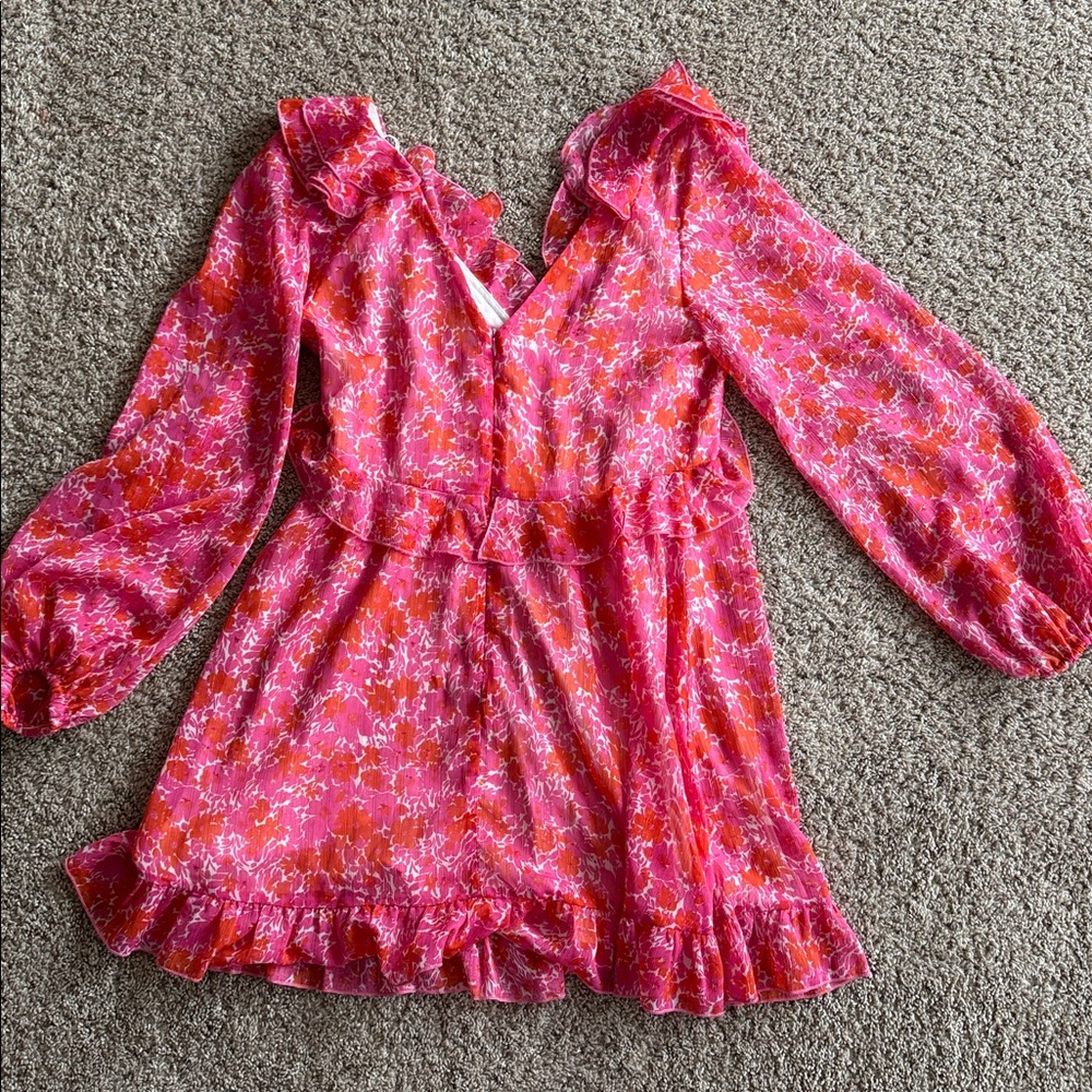 Aakaa pink and orange floral long sleeve mini dress size large - Picture 6 of 6